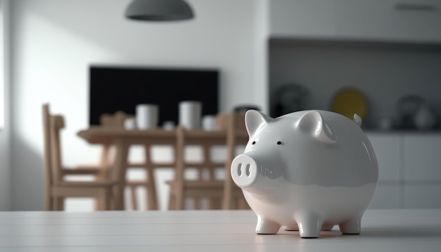 Piggy Bank On The Table In A White Interior Generative AI