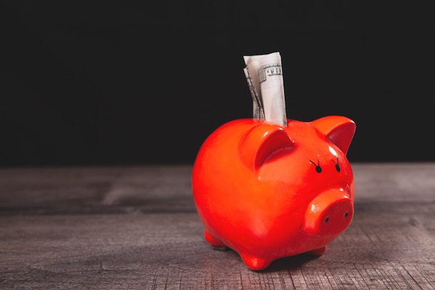 Photo piggy bank on the table