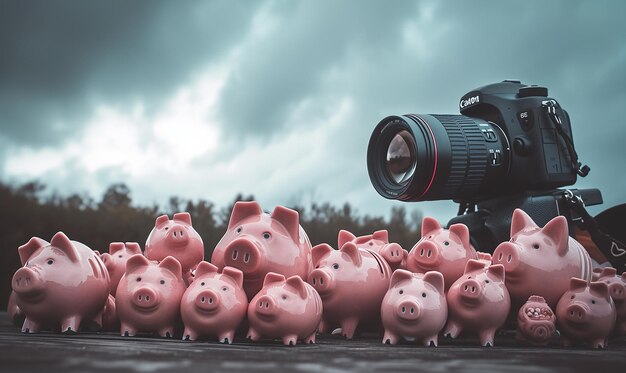 Piggy Bank on Teachers Desk with Educational Items