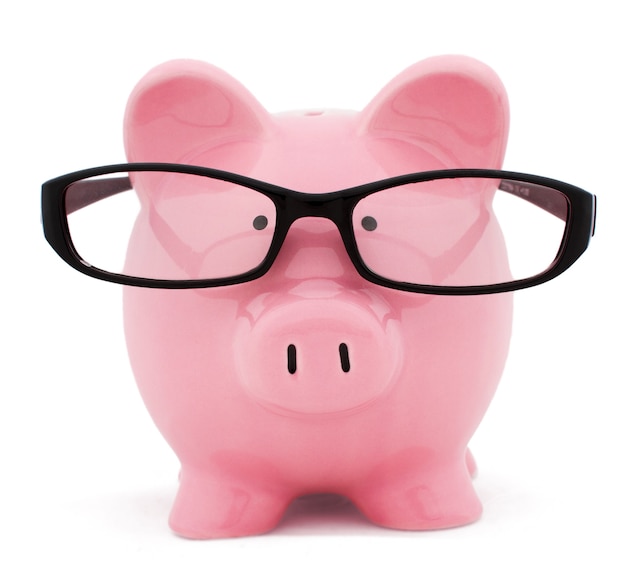 Piggy bank wearing glasses