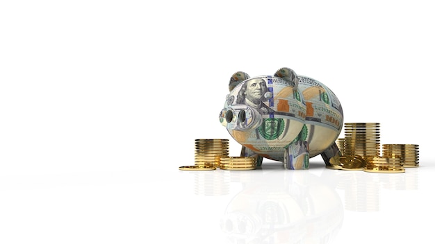 The piggy bank with 100 dollar banknote