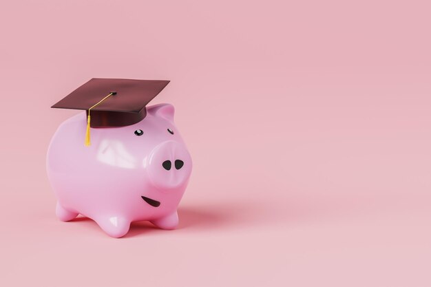 Piggy bank with black graduation hat