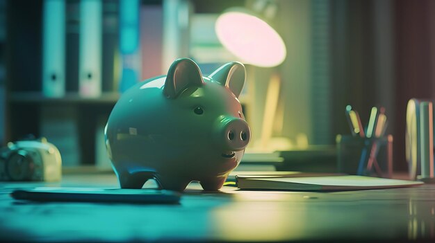 Piggy bank with business stuff business and finance concept vintage color tone Generative AI