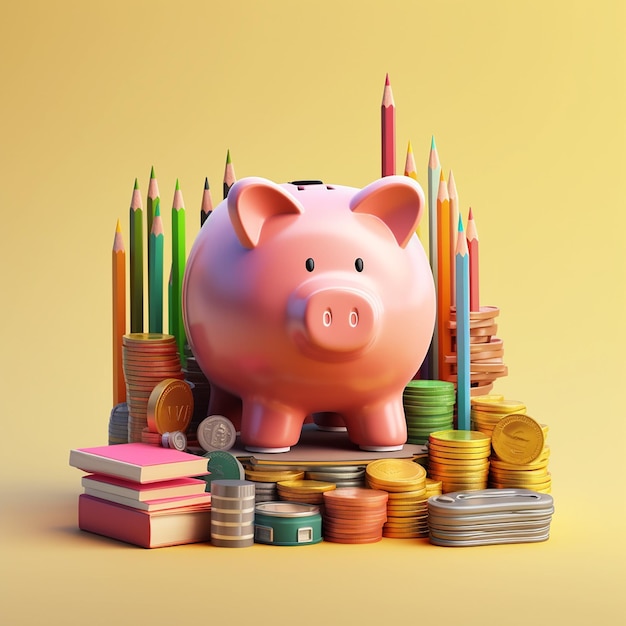 Piggy bank with business stuff business and finance concept