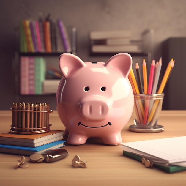 Piggy bank with business stuff business and finance concept