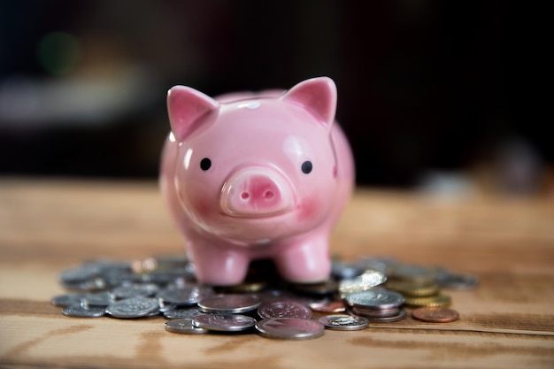 Piggy bank with coins