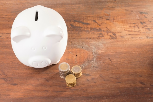 Piggy bank with coins