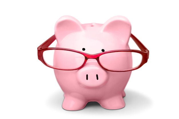 Photo piggy bank with eyeglasses