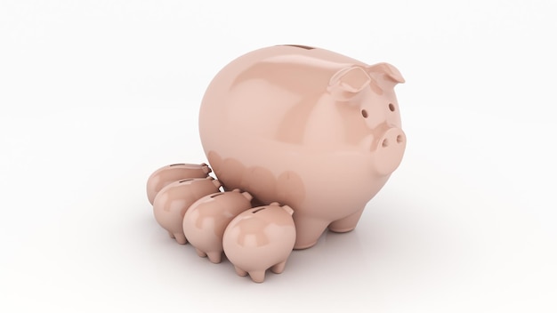 A piggy bank with four pigs on the bottom