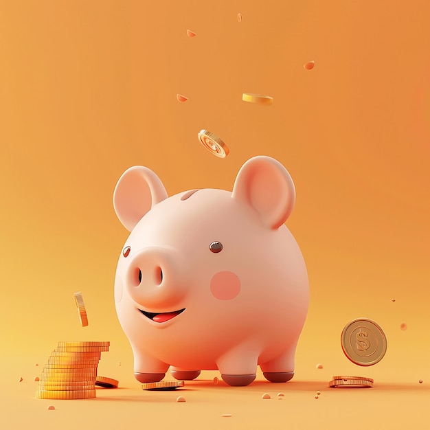 a piggy bank with a gold coin on it