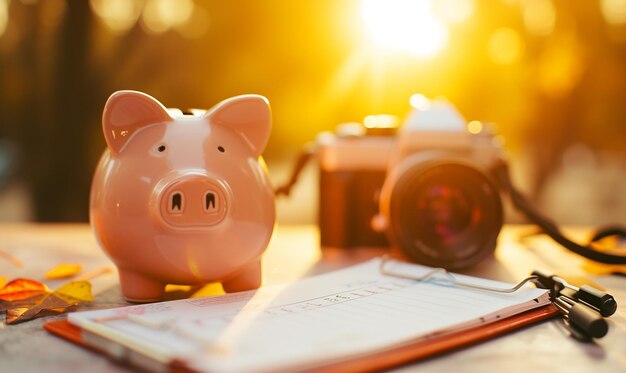 Piggy Bank with Notepad and Financial Goals