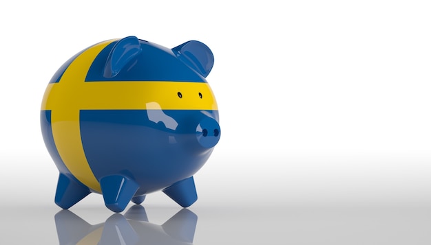 Piggy Bank with Sweden flag. 3d rendering