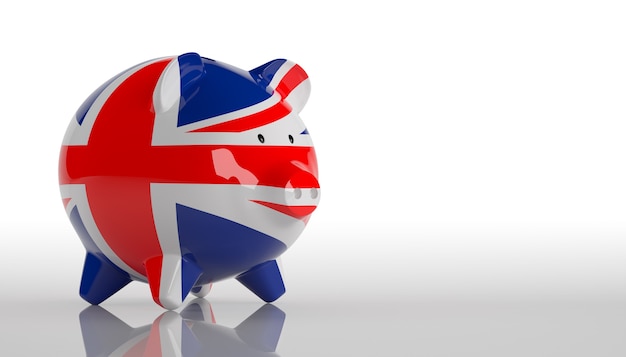 Piggy Bank with UK flag 3d rendering