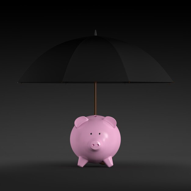 Piggy Bank with Umbrella Concept. 3D Rendering