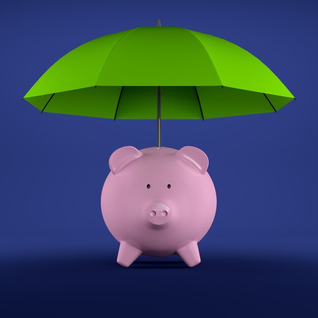 Piggy Bank with Umbrella Concept. 3D Rendering