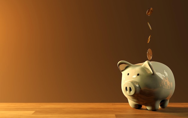 Piggy bank with with falling coins concept saving money for investment financial plan3d rendering