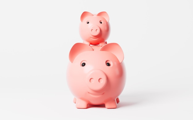 Piggy banks in the pink background 3d rendering