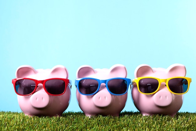 Photo piggy banks with sunglasses