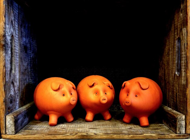 Photo piggy banks in wooden box