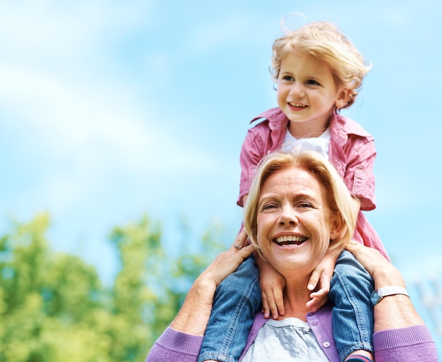 piggyback grandma and boy in park for portrait love or bonding together with senior woman or wellness nature safety and happy grandmother in family home with support security or smile with kid
