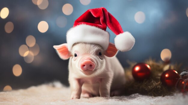 Photo piglet in christmas hat cute pet present idea surprise gift
