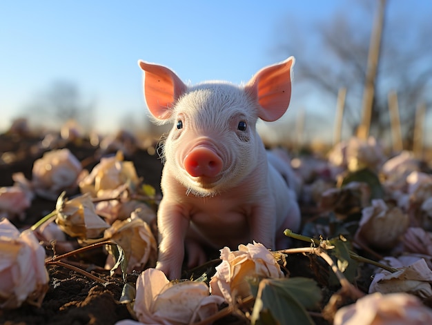 돼지 우리 근접 촬영의 새끼 돼지 Generative AI