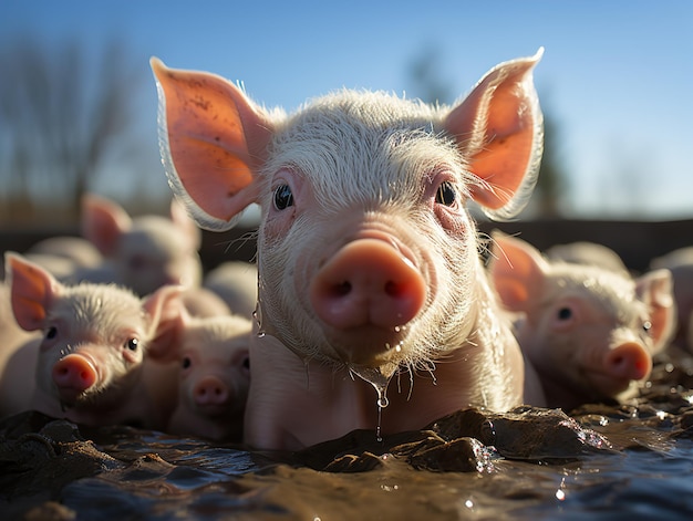 Piglets in a pigsty closeup Generative AI