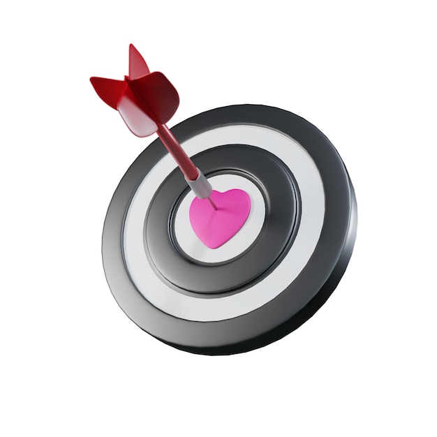 Foto pijl die het midden van een rood hart raakt valentijnsdag decoratie 3d rendering illustratie