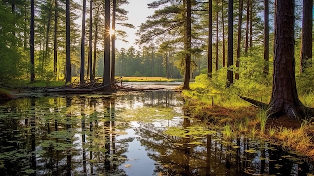 Pijnbomen Rondom Moerassig Meer