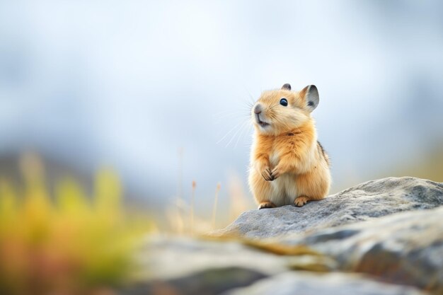 Photo pika calling with a mountain backdrop