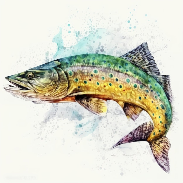 Pike drawn with watercolors isolated on white background Generated by AI