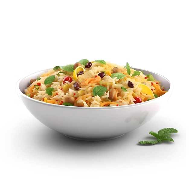 Pilaf in a bowl isolated on white background with clipping path