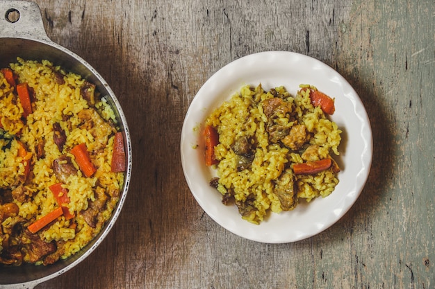 Pilaf rice with meat and spices