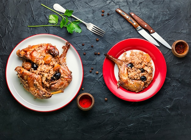 pilaf with stewed rabbit.risotto with hare.italian cuisine.