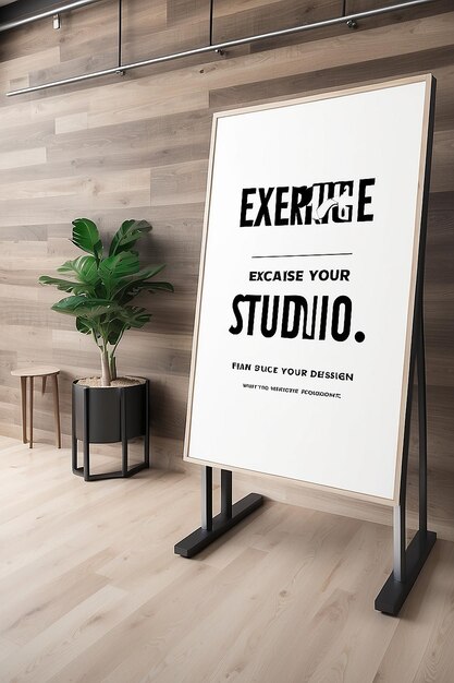 Photo pilates studio exercise guide signage mockup with blank white empty space for placing your design