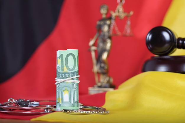 Куча 100 евро на немецком флаге
