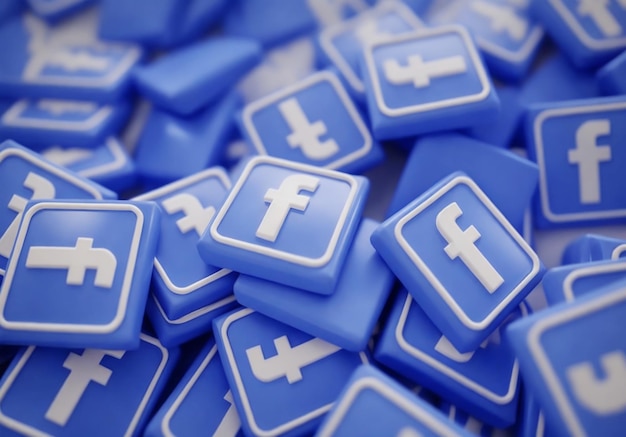 The pile of 3d Facebook logos