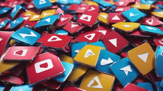 Pile of 3d play button logos