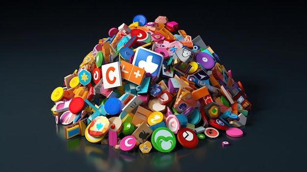 人気の 3D ソーシャル メディア ロゴの山。高品質の生成 AI を使用したプロの 3D レンダリング