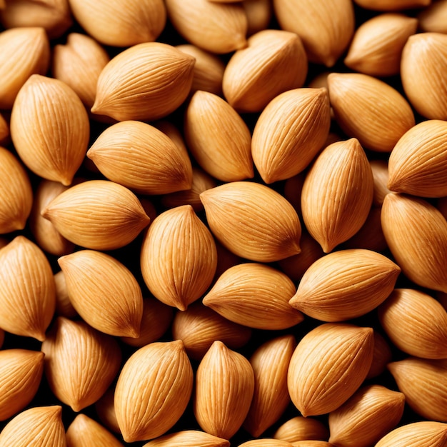 A pile of almonds are shown with one that says almonds.