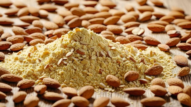 A Pile of Almonds on a Wooden Table