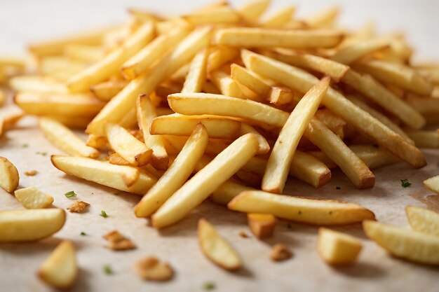 Pile of appetizing french fries on a white background