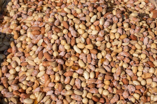 Pile of assorted nuts and seeds on display