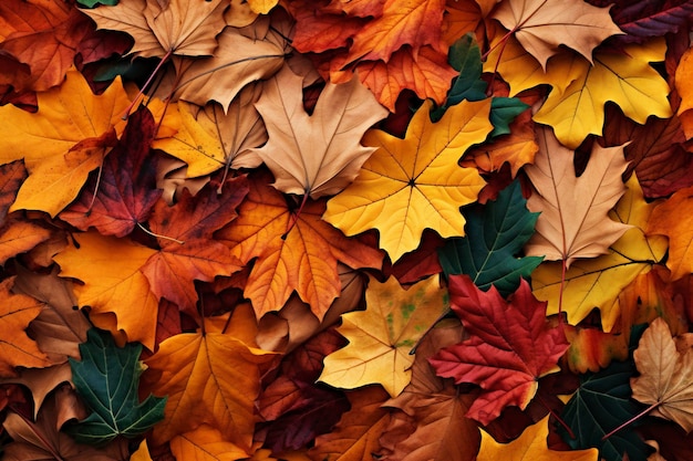 色とりどりの紅葉の山を上から撮影