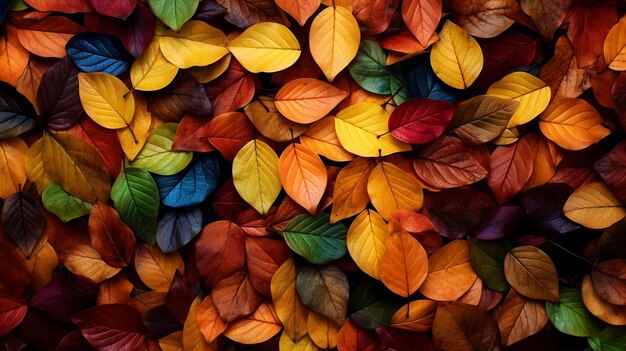 A pile of autumn leaves colorful shot from above