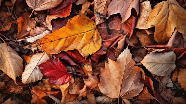 A pile of autumn leaves on the ground