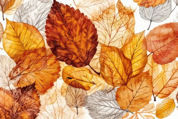 Pile of autumn leaves on a white background Generative AI