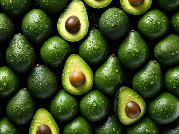 Photo a pile of avocados with the word avocado on the top.