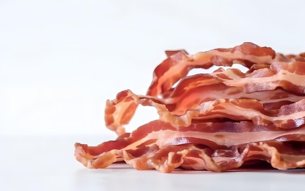 A pile of bacon on a white table