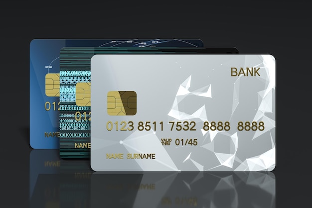 pile of bank card with black background 3d rendering